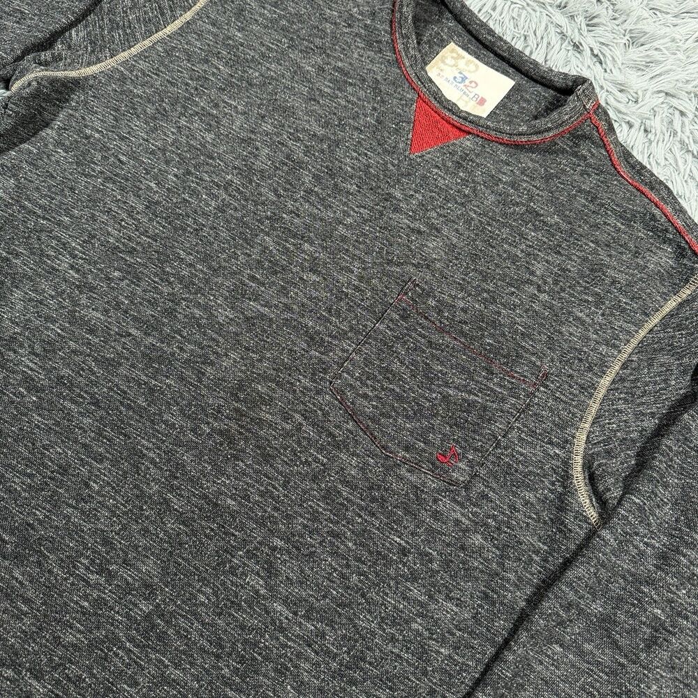 32 Bar Blues Sweatshirt Large Gray Red Pocket Pullover Crewneck Knit Casual Mens